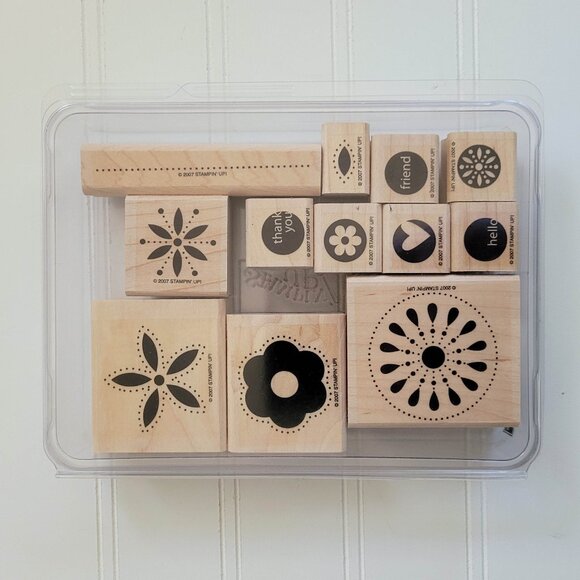Stampin Up In the Spotlight Wood Block Rubber Stamp Set, florals, phrases - Picture 1 of 8